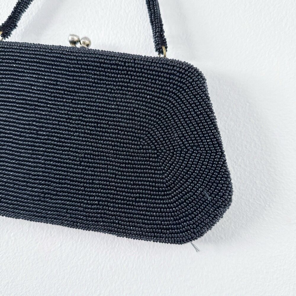 Vtg Black Beaded Evening Bag Purse Richere Bag by Walborg 1960s Made In Japan - Picture 11 of 16